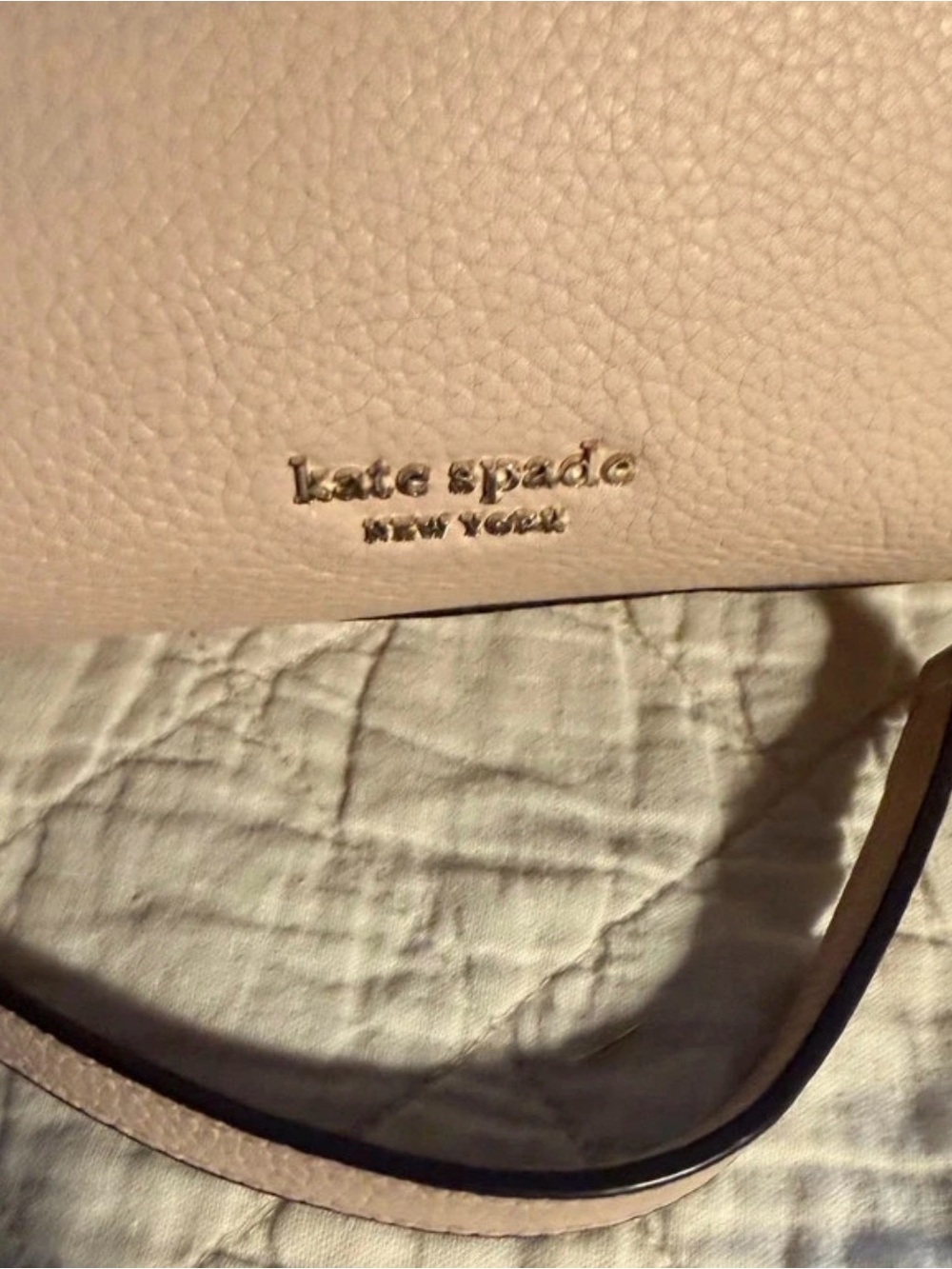 kate spade pebbled leather shoulder bag - blush pink with gold logo